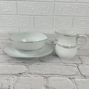 Vintage Noritake China Camden Gravy Boat with Attached Underplate and Creamer
